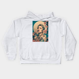 Vintage Rose Blossoms Japanese Woodblock Maple Streetwear Hipster Asian Inspired Retro Manga Samurai Canna Lily Kids Hoodie